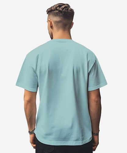Peppyzone Mens Solid Oversized Fit T-Shirt (PZ-OSTsolid22_Sky Blue