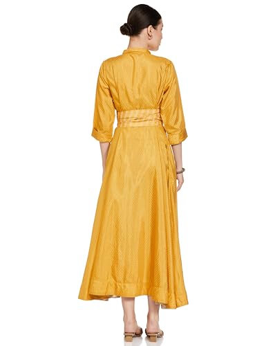 W For Woman Dark Yellow Polka Dot Glitter Maxi Dress With Embroidery