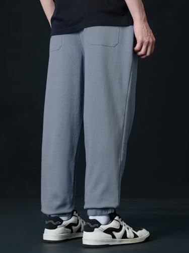 The Souled Store Warrior Men and Boys Drawstringed Grey Solid Cotton Blend Baggy Fit Oversized Joggers