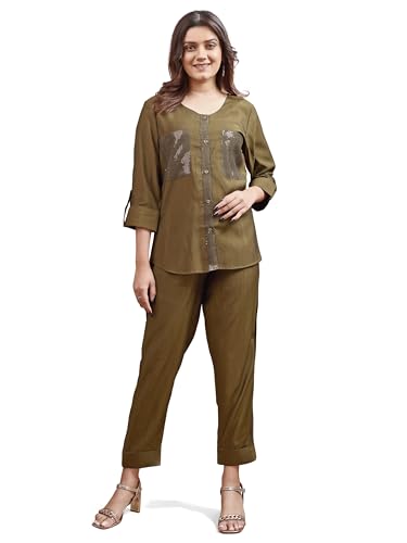 Womanista Women Viscose Solid Sequinns Co-Ord Set
