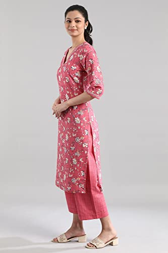 Aurelia Printed V Neck Cotton Flax Womens Kurta Set (S21AU02502832-P)