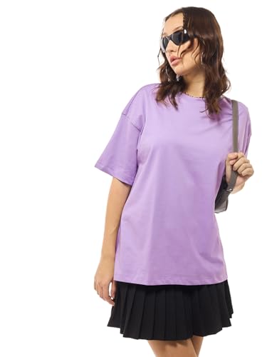 Bewakoof Womens Solid Oversized T-Shirt_502755_Purple_3XL
