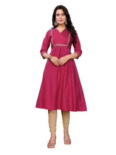 rangita Viscose Poly Flared Embroidered Calf Length Kurti | Kurta for Women
