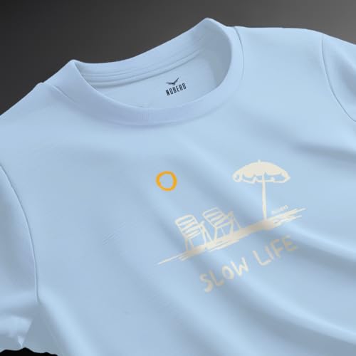 Nobero MenS Graphic Print Regular Fit T-Shirt (1M-Twts-C1042-Ag_Slow Lif-Powder Blue
