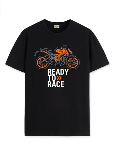 ADRO Men's Biker Design Printed 100% Cotton T-Shirt - Regular Fit, Printed T-Shirts for Men (RN24-KTM-BL_Black_XL)