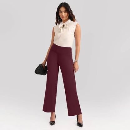BlissClub Ultimate Flare Pants Lite for Women Above 55 ft Tall | High Waist Trousers and Formal Pants for Office wear | Comfort