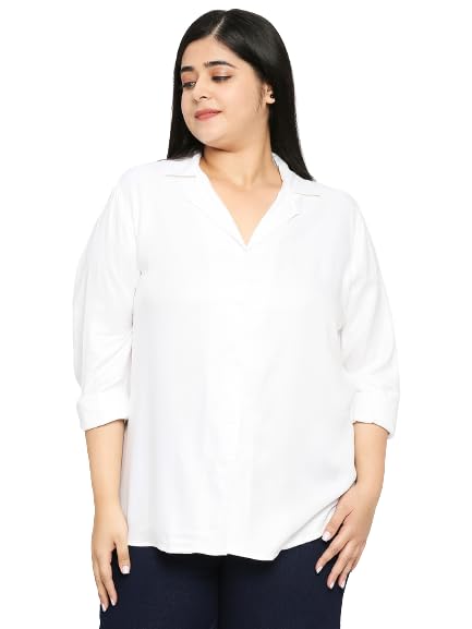 Style Quotient Plus Women White Solid Rayon Regular Formal Shirt