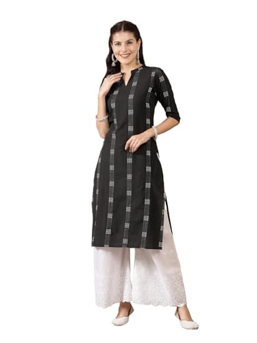 Stylum Women's Self Designed Cotton Blend Straight Kurta (MILTO_Black)