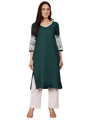Varanga Women Thread Work Grandeur & Majestic Artwork Kurta Green