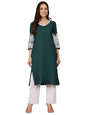 Varanga Women Thread Work Grandeur & Majestic Artwork Kurta Green