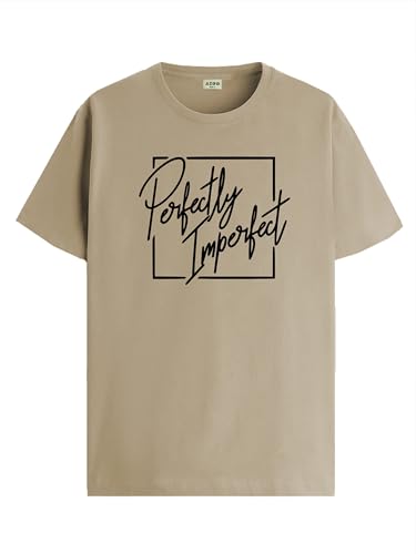 ADRO Mens Printed T Shirt - Premium Cotton Graphic Printed Tshirt - Beige T-Shirt - RN24-FECT-BE-XL