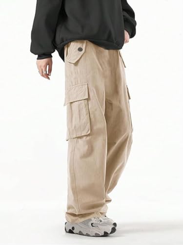 Greciilooks MenS Loose Low Rise Cargo Pants | Baggy 6 Pocket Lower Pant | Casual Cotton Pents | Formal Trousers Brown