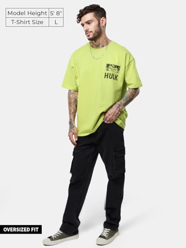 The Souled Store Official Hulk: The Incredible Men Oversized T-Shirts Green