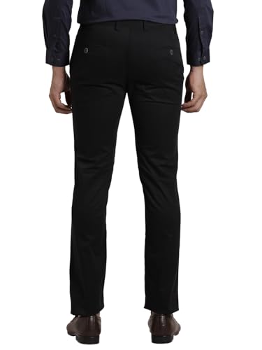 Turtle Men Cotton Stretch Ultra Slim Fit Solid Black Casual Trouser