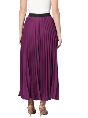Kzully | Graceful Flow WomenS Accordian Pleat Maxi Flared Skirt Wine