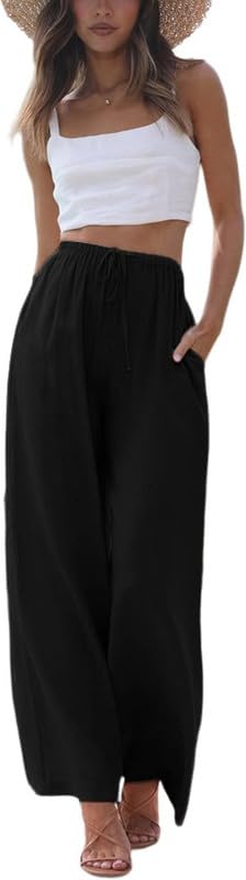 OOMPH! Womens Viscose Rayon Palazzo | Flowy Wide Leg Pants | Trousers with Pockets | Beach & Vacation Wear Pants Jet Black
