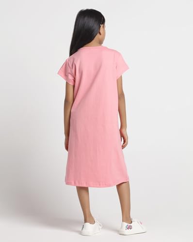 T2F Girls Half Sleeve 100% Cotton Knee Length Printed Nightgown, Nightdress, Sleepwear (Pack of 3)