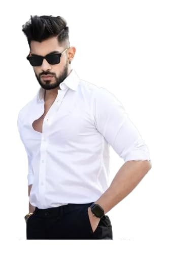Tee Projekt Shirt for Men Cotton Plain Spread Collar Casual Shirt Parfect for ormal Wear, Home Wear, Office Wear White