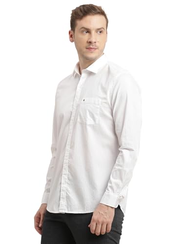 Turtle Men 100% Cotton Slim Fit White Checkered Full Sleeve Casual Shirt