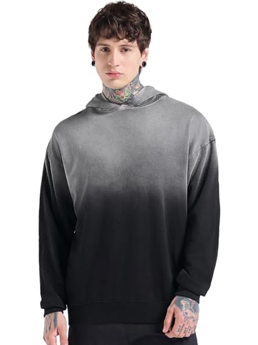 Bewakoof MenS Ombre Oversized Fit Full Sleeve Cotton Blend Hoodies_682748_Black_Xl