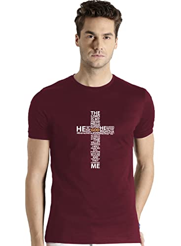 ADRO Men's God Cotton Printed Cotton T-Shirt (R21-M-GOD-MR_Maroon)