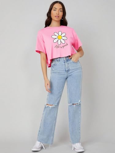 Kotty WomenS Printed, Typography Round Neck Cotton Blend T-Shirt