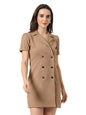 Style Quotient Women Solid Brown Texture Polyester Regular Fit Semi Formal Blazer Dress