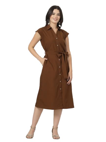 Style Quotient WomenS Shirt Dress With Self Fabric Belt And Loop Brown