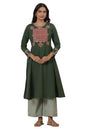 W for Woman Folksong Green Festive Solid Cotton Flared Kurta
