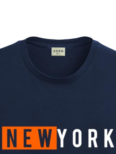 ADRO Men's Solid Regular Fit T-Shirt (RN24-NKY-NB_Navy Blue