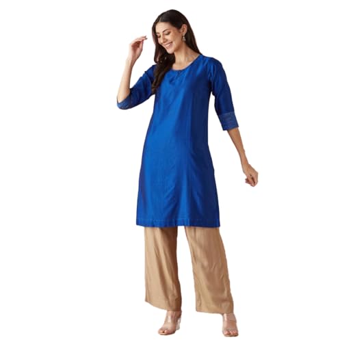 Fabindia WomenS Cotton Silk Woven Regular Fit Kurta (1039090Royalblue_Royal Blue
