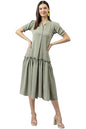 Toochki WomenS Olive Green Georgette Stripe Fit & Flared Western Dress | Dress For Women | A Line Dress | Winter Dress | Wester