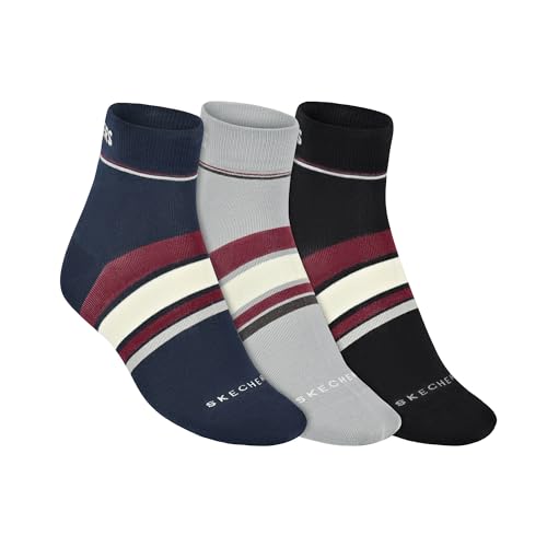 Skechers Men Pack Of 3 Stripped Non Terry Ankle Socks