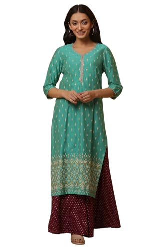 Aurelia Women? Ikkat Printed Straight Kurta | V-Neck Kurta for Women | Ikkat Printed Kurta for Women | Beautiful Regular Fit Kurta for Women
