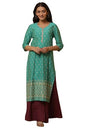 Aurelia Women? Ikkat Printed Straight Kurta | V-Neck Kurta for Women | Ikkat Printed Kurta for Women | Beautiful Regular Fit Kurta for Women