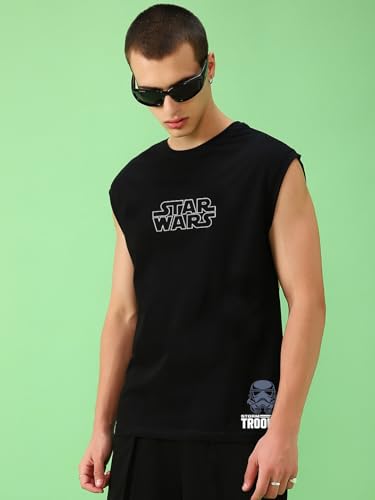 Bewakoof Official Star Wars Merchandise Storm Trooper Mens Graphic Print Oversized Fit Sleeveless Round Neck Cotton Vest_637002