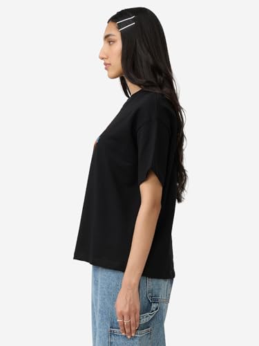 The Souled Store ISRO: Logo Women and Girls Short Sleeve Round Neck Black Embroidered Cotton Oversized T-Shirts