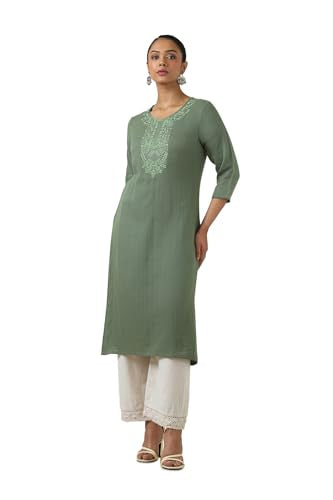 Soch WomenS Cotton Embroidered Regular Kurta (Cws5Ku61165_Olive