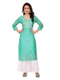 rangita Sea Green Viscose Blend StraightEmbroidered Calf Length Kurti | Kurta for Women