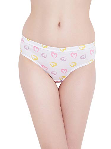 Clovia Womens Mid Waist Heart Print Hipster Panty (PN3227S18_White_XXL)