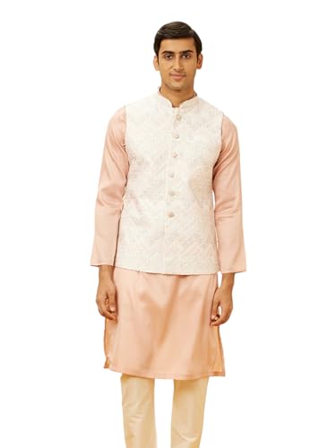 Manyavar Mens White Art Silk Jacket