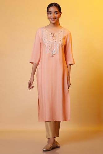 Aurelia Women? Solid Mirror Work Straight Kurta | Round Neck Kurta for Women | Solid Kurta for Women | Beautiful Regular Fit Kurta for Women