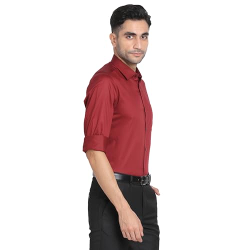Turtle Men 100% Cotton Slim Fit Solid Full Sleeve Formal Shirt Red