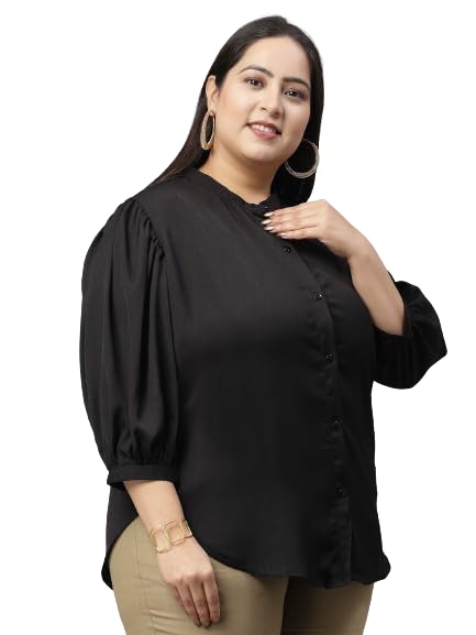 Style Quotient Womens Black Regular Fit Mandarin Collar Formal Shirt