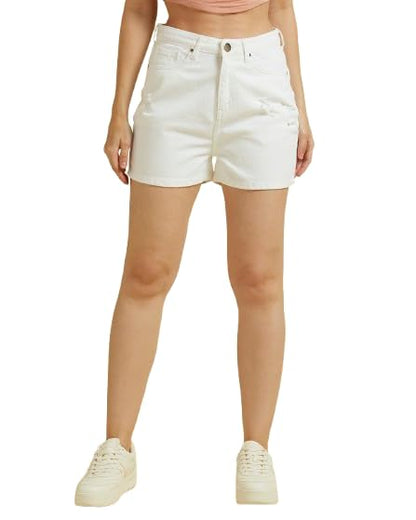 Style Quotient Women White High Rise Denim Shorts