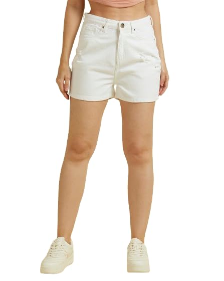 Style Quotient Women White High Rise Denim Shorts
