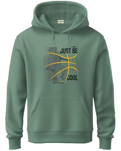 ADRO Mens Cotton Blend Neck Hooded Sweatshirt (H24-BCL-PT_Pista