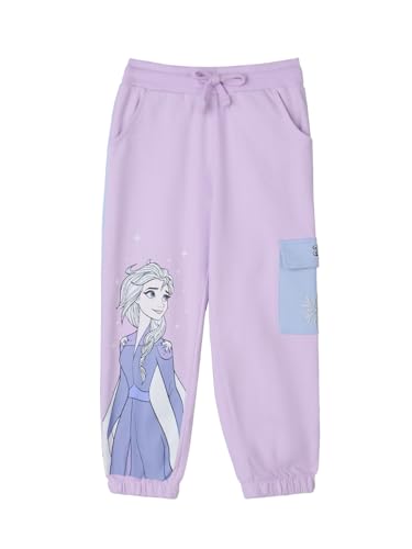 The Souled Store Disney: Magical Elsa Girls Cotton Drawstringed Purple Graphic Printed Regular Fit Cotton Joggers (2-8 Yrs)