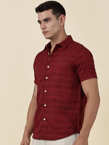 Thomas Scott Short Sleeve Embroderied Casual Shirt for Men Red