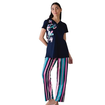 Sweet Dreams Women Printed Pyjama Set Navy